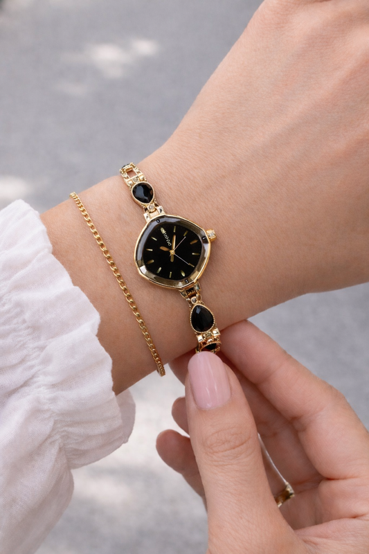 Siyah inci VIP Kadın Kol Saati