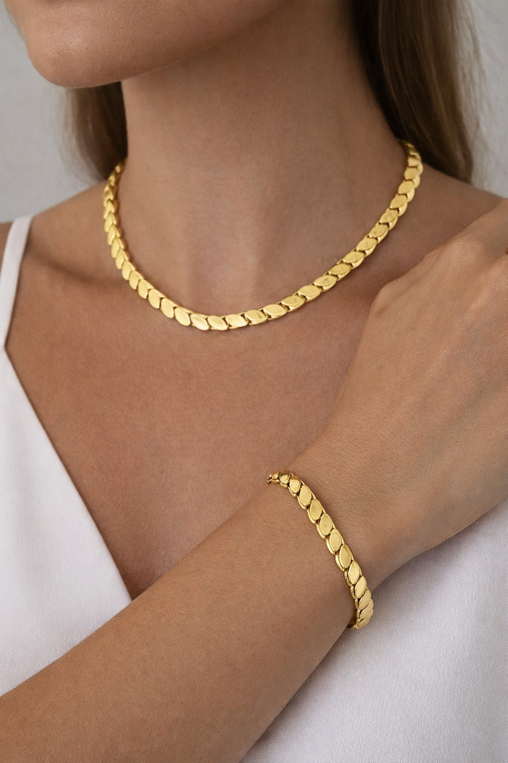 14 Ayar Altın Kaplama Arpa Kolye Ve Bileklik Seti